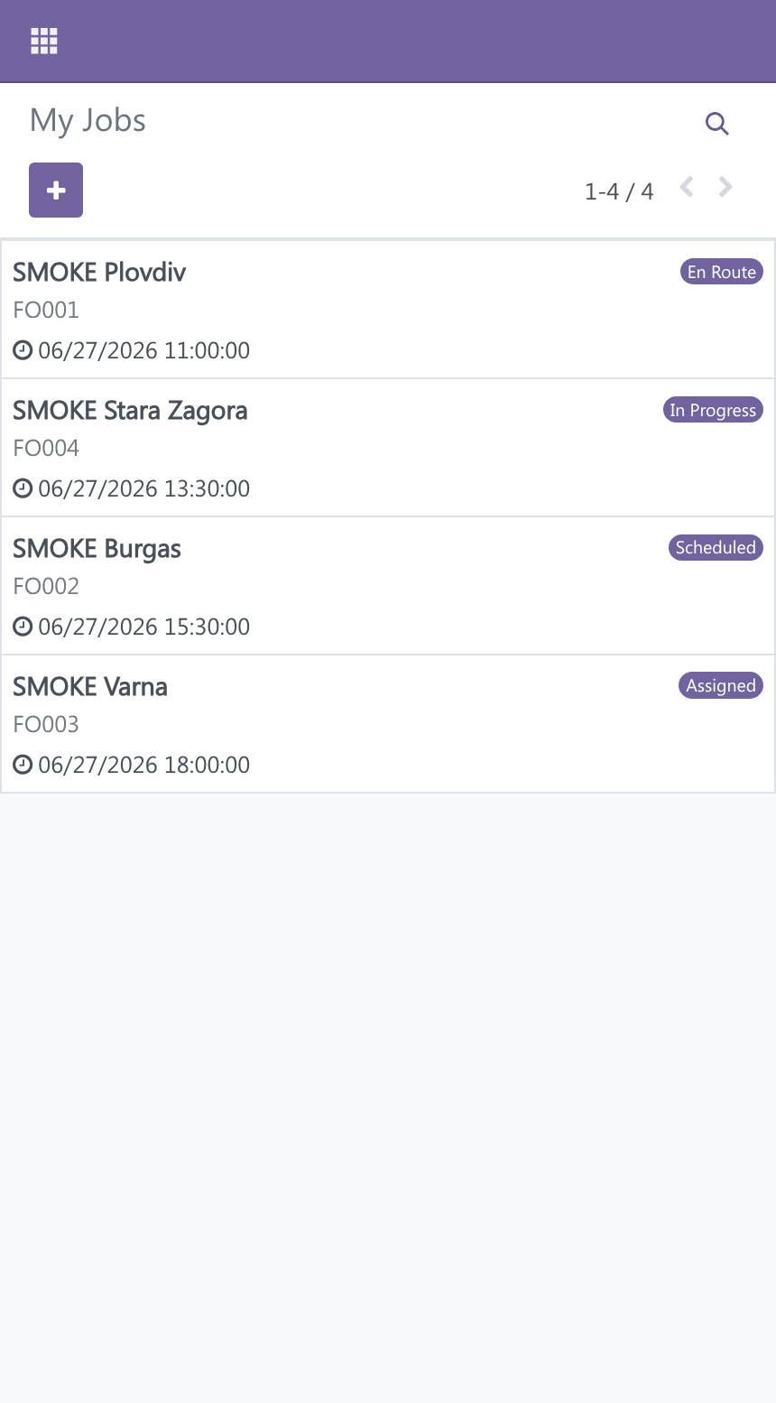 My Jobs mobile cockpit — open jobs as large tappable cards