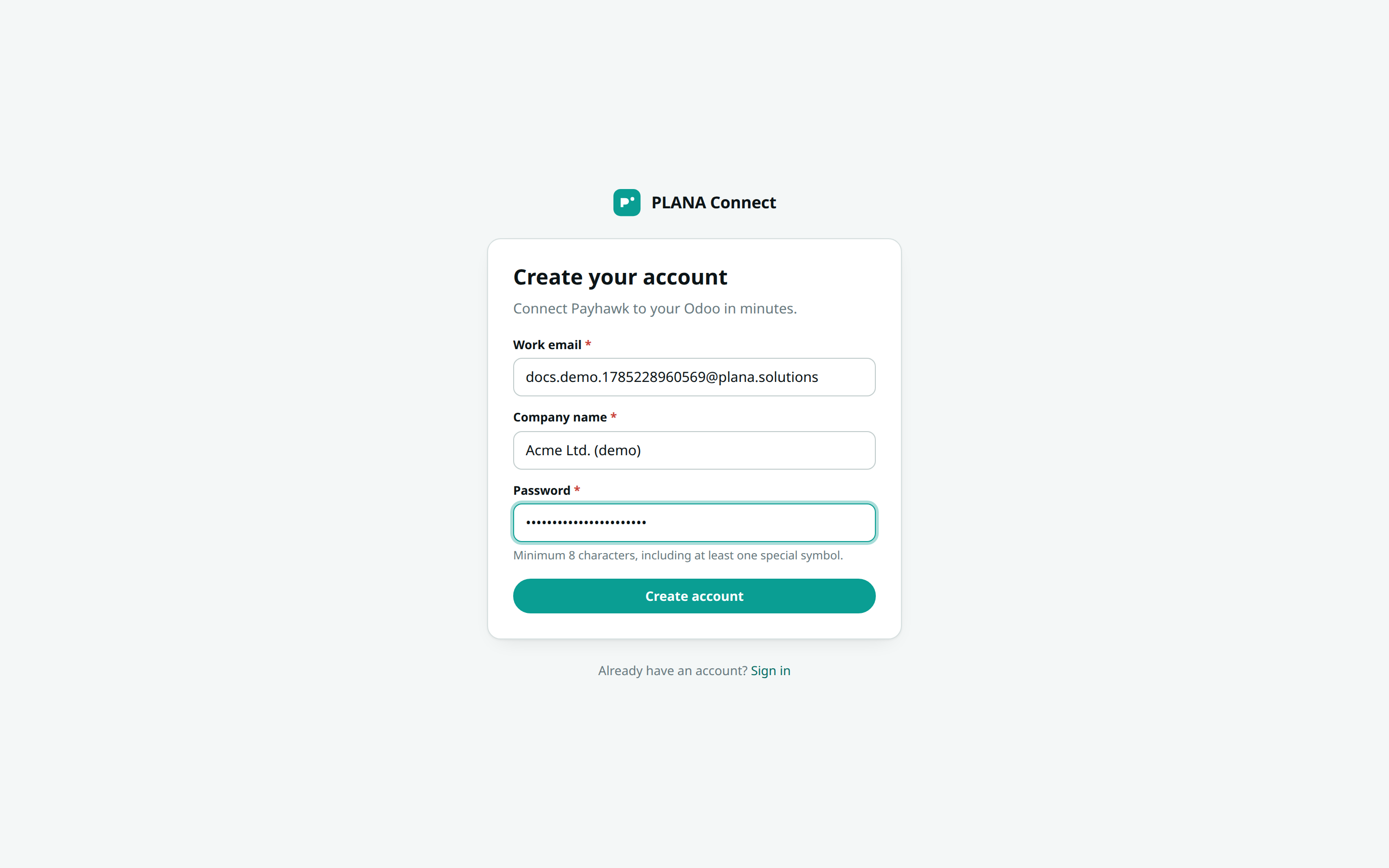 the PLANA Connect sign-up form